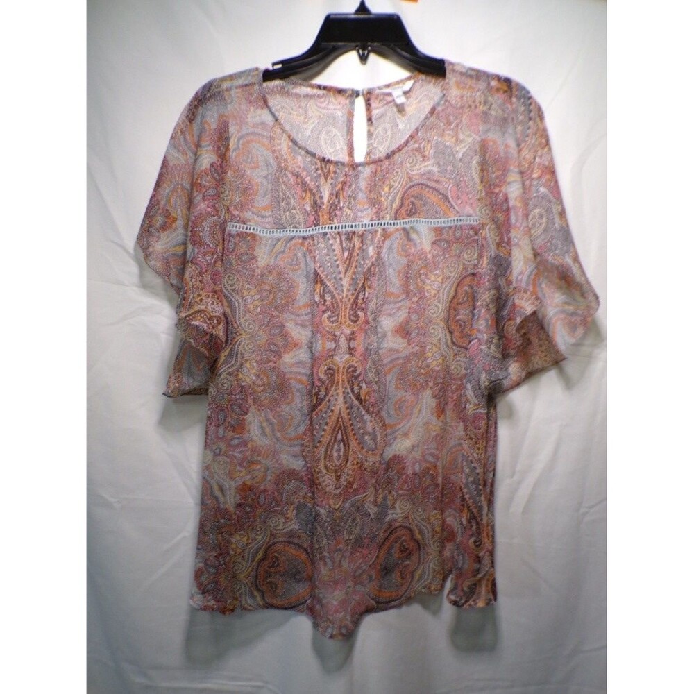 Sonoma Goods for Life Women's Paisley Blouse Flutter Sleeve Lace Large